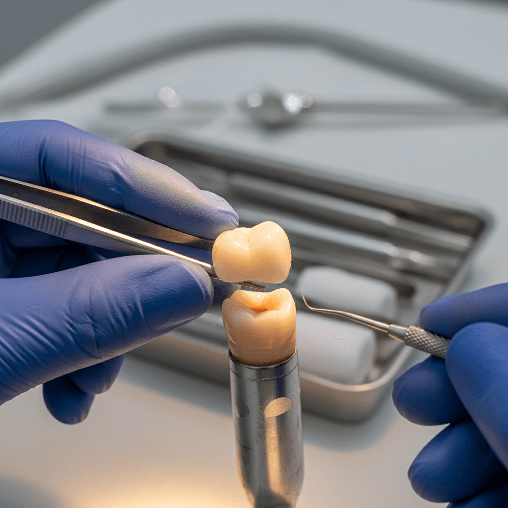 Close-up of zirconia crown restoration procedure