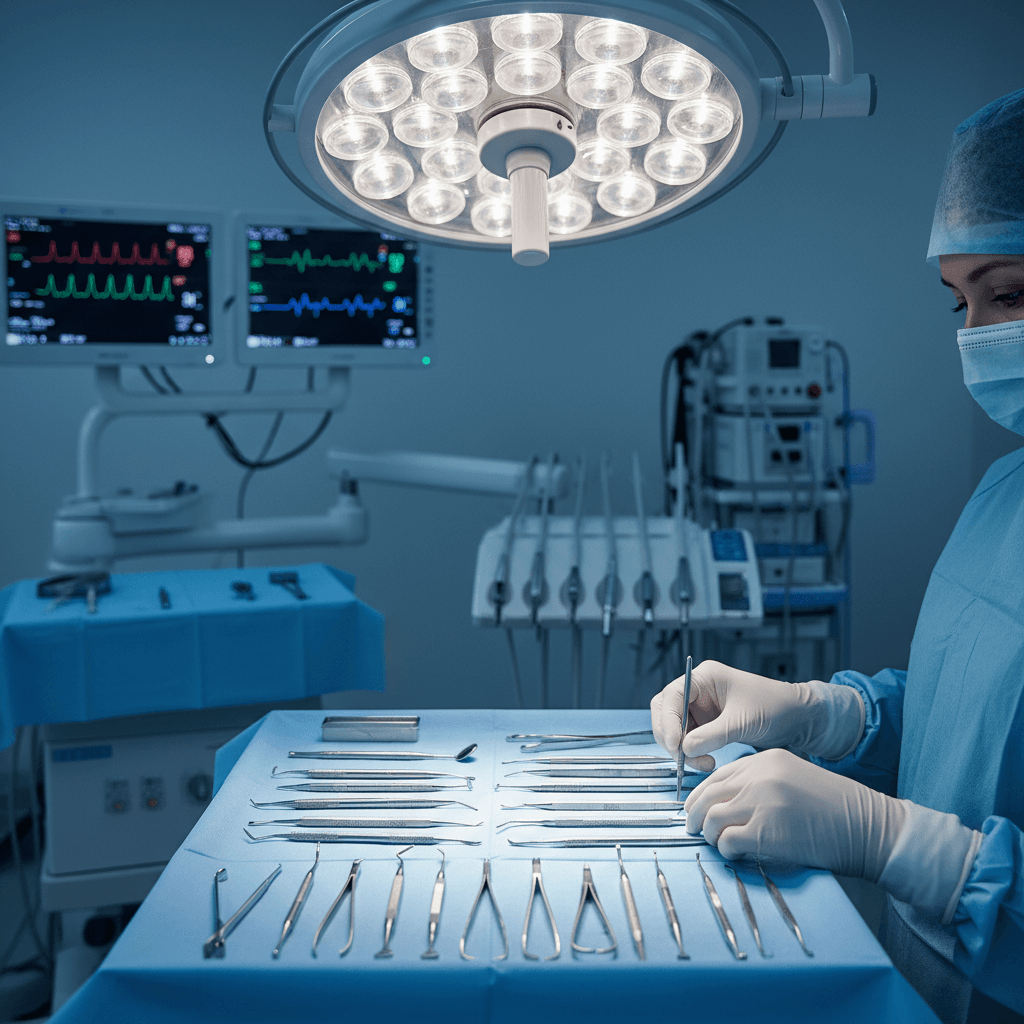 Sterile surgical instruments prepared for anesthesia procedure